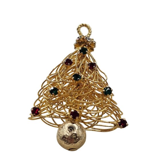 Vtg Unsigned Eisenberg Brooch Wired Christmas Tree Pin Rhinestones 60s Holidays - Picture 6 of 15